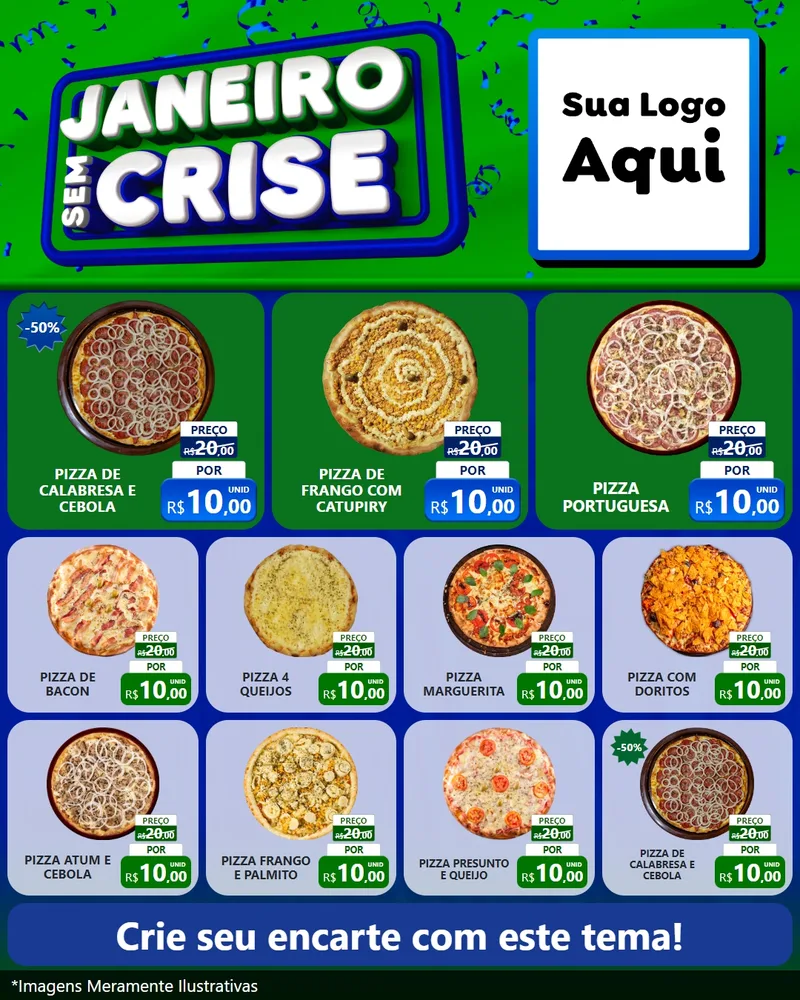 Modelo de Rede Social para Feed Instagram com o tema Janeiro Sem Crise para Pizzaria