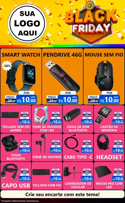 Modelo de Encarte para Encarte Grande com o tema Black Friday para Informática