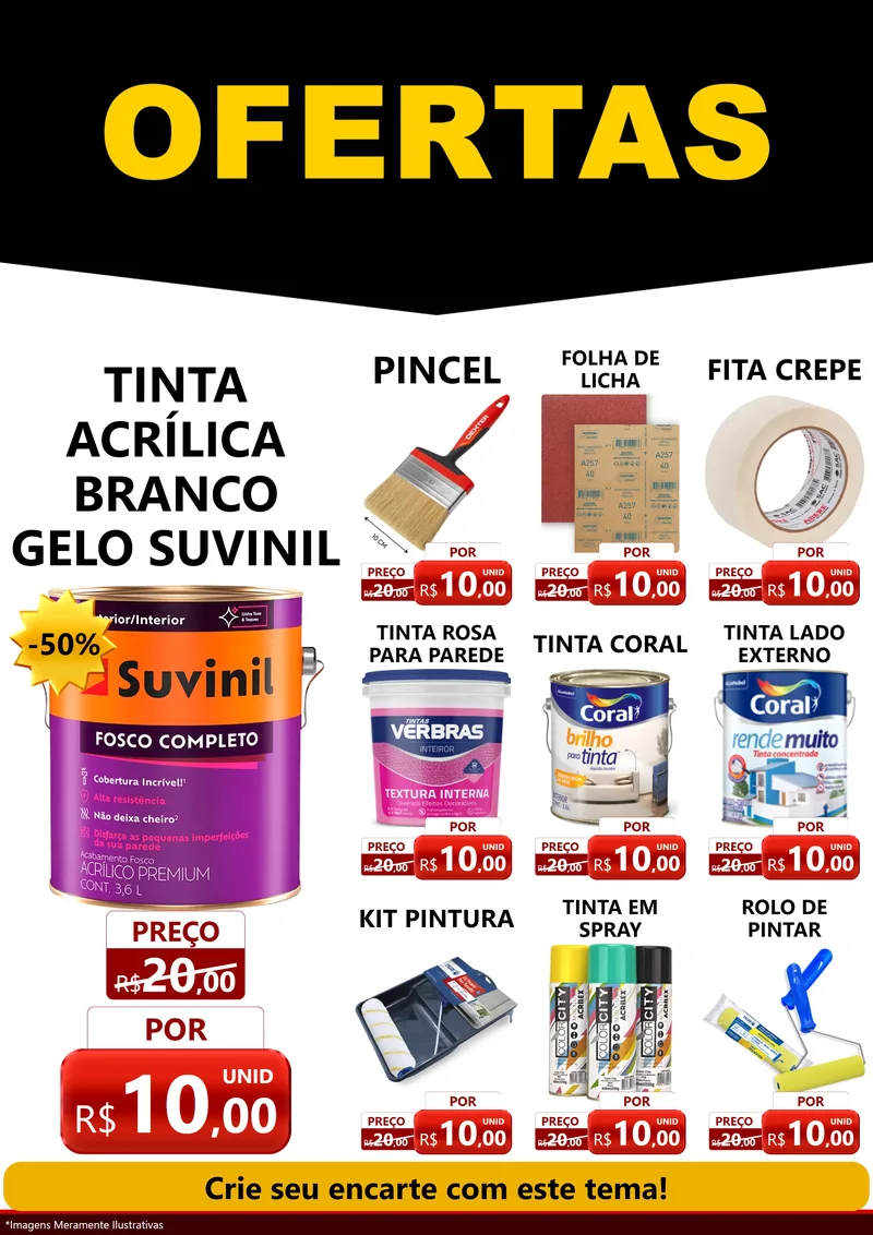 Modelo de Encarte para Encarte A4 Vertical com o tema Ofertas Preto e Vermelho Cartaz para Tintas e Ferramentas