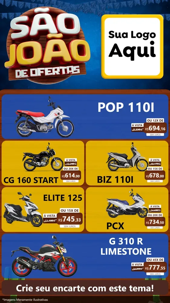 Modelo de TV para TV Vertical com o tema São João Ofertas Imbatíveis! - Junina para Concessionaria de Motos