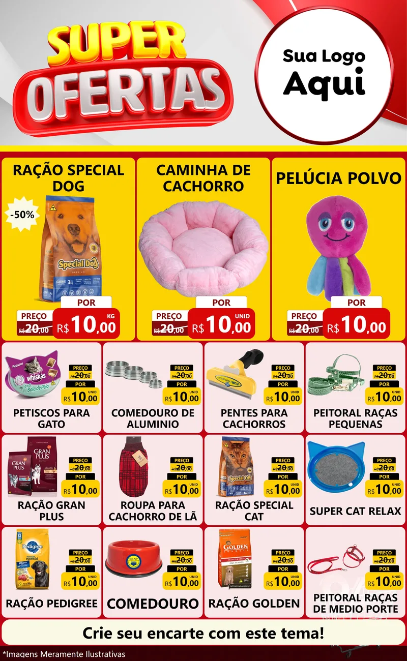 Modelo de Encarte para Encarte Grande com o tema Super Ofertas para Pet Shop