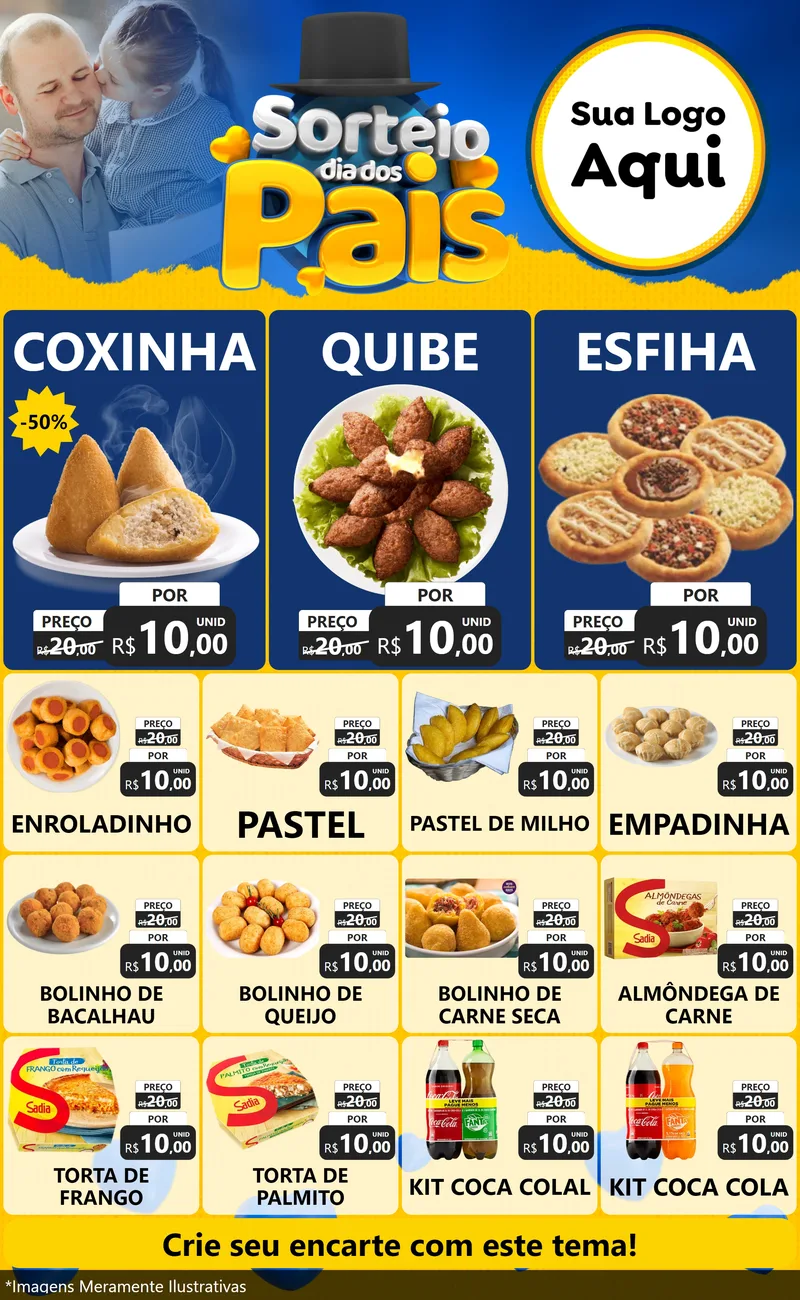 Modelo de Encarte para Encarte Grande com o tema Sorteio Dia Dos Pais para Salgadaria