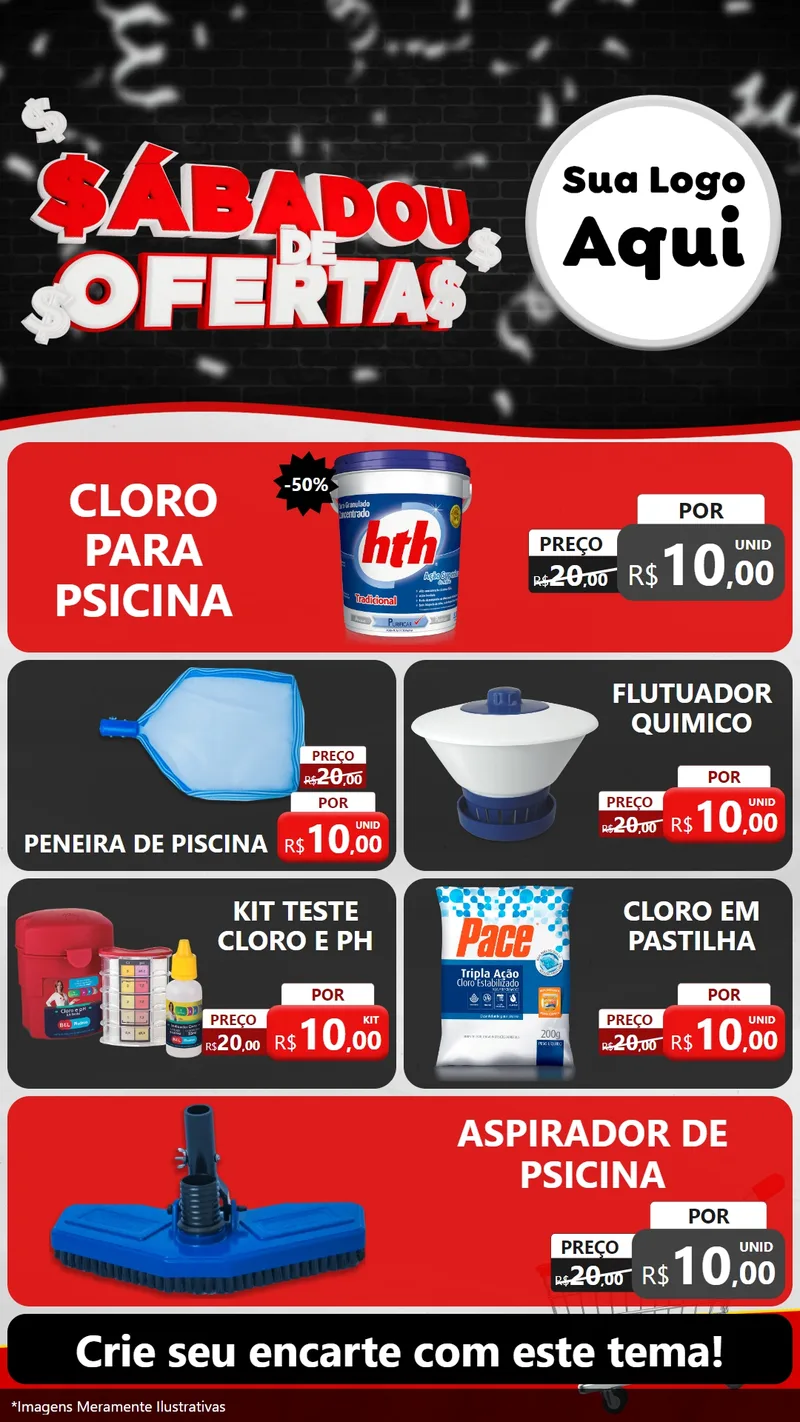 Modelo de TV para TV Vertical com o tema Sabadou de Ofertas para Produtos para Piscina