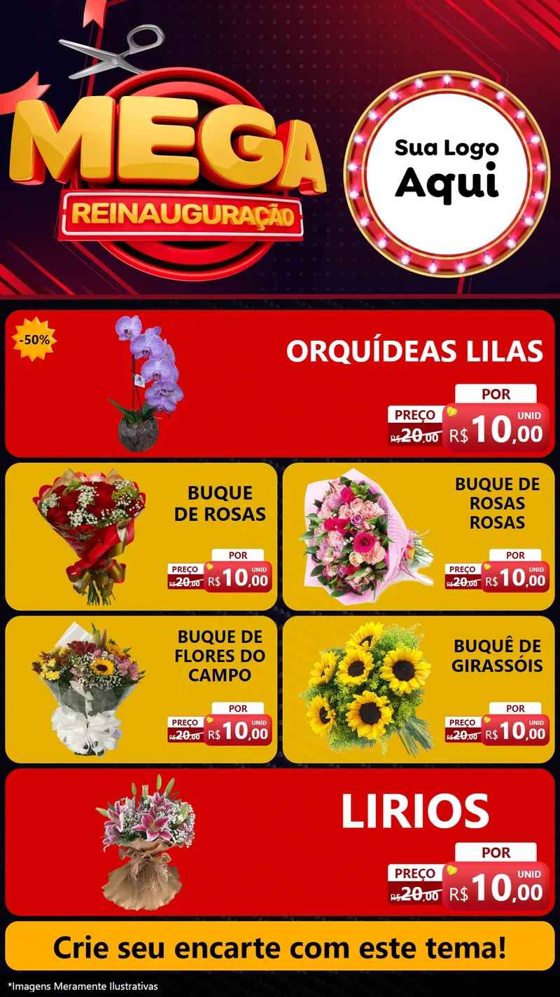 Modelo de TV para TV Vertical com o tema Mega Reinauguração para Floricultura e jardim
