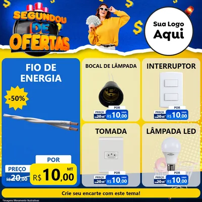 Modelo de Rede Social para Feed Facebook com o tema Segundou de Ofertas para Materiais Elétricos