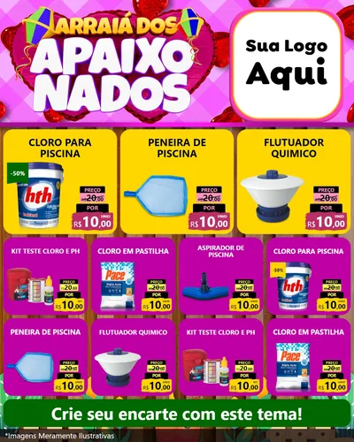 Modelo de Rede Social para Feed Instagram com o tema Arraiá dos Apaixonados para Produtos para Piscina