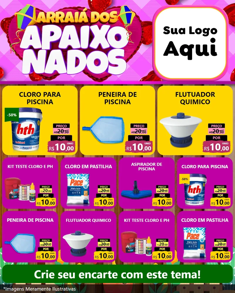 Modelo de Rede Social para Feed Instagram com o tema Arraiá dos Apaixonados para Produtos para Piscina