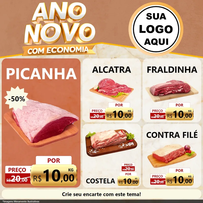 Modelo de Rede Social para Feed Facebook com o tema Ano Novo Com Economia para Açougue