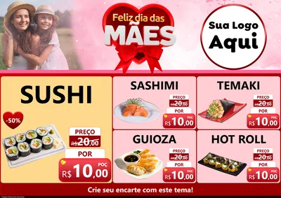 Modelo de Encarte para Encarte A4 Horizontal com o tema Feliz Dia Das Mães para Comida japonesa