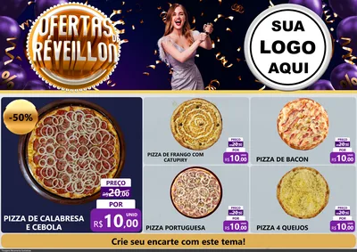 Modelo de Encarte para Encarte A4 Horizontal com o tema Ofertas de Réveillon para Pizzaria
