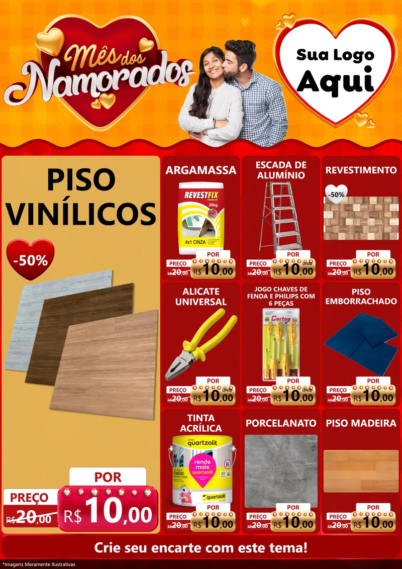 Modelo de Encarte para Encarte A4 Vertical com o tema Mês dos Namorados para Material para Construção