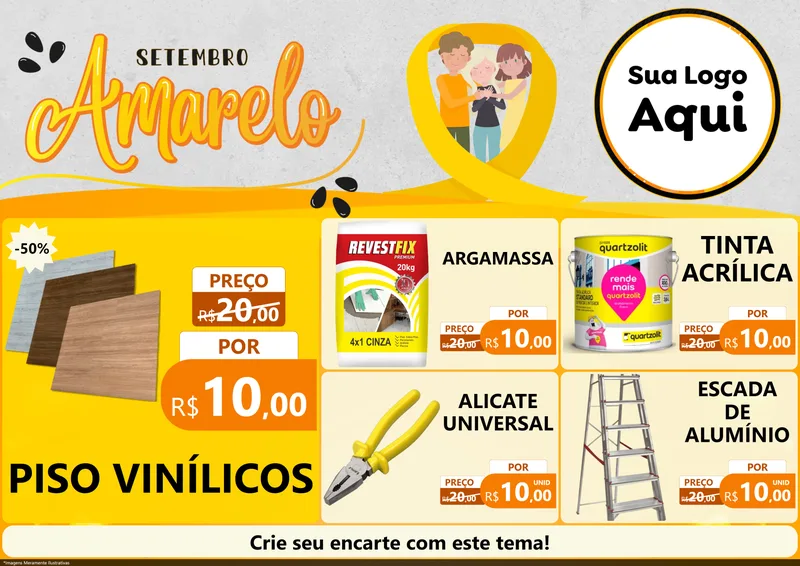 Modelo de Encarte para Encarte A4 Horizontal com o tema Setembro Amarelo para Material para Construção