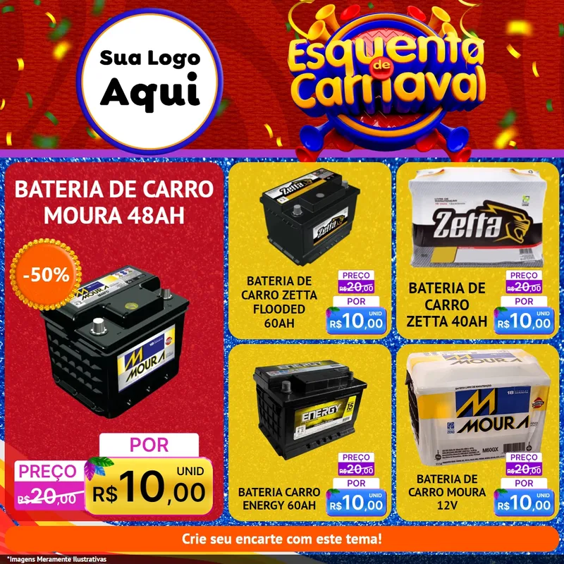 Modelo de Rede Social para Feed Facebook com o tema Esquenta de Carnaval para Baterias Elétricas