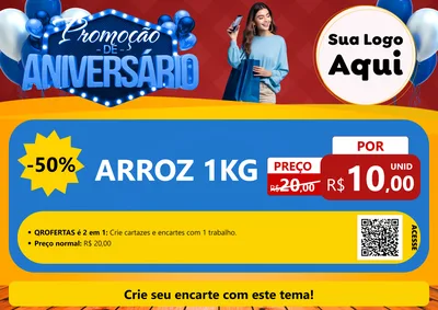 Modelo de Cartaz para Cartaz A4 Horizontal com o tema Promoção de Aniversário para Supermercado