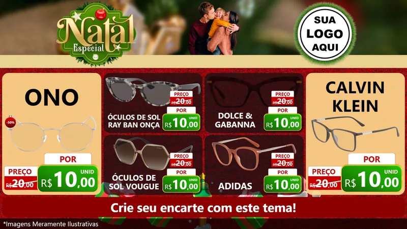 Modelo de TV para TV Horizontal com o tema Natal Especial para Óticas