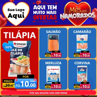 Modelo de Rede Social para Feed Facebook com o tema Mês dos Namorados para Peixaria