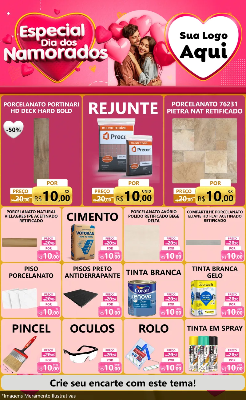 Modelo de Encarte para Encarte Grande com o tema Especial Dia dos Namorados para Pisos e revestimentos