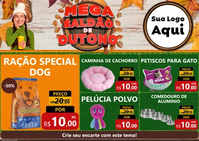 Modelo de Encarte para Encarte A4 Horizontal com o tema Mega Saldão de Outono para Pet Shop