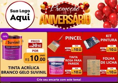 Modelo de Encarte para Encarte A4 Horizontal com o tema Promoção de Aniversário para Tintas e Ferramentas