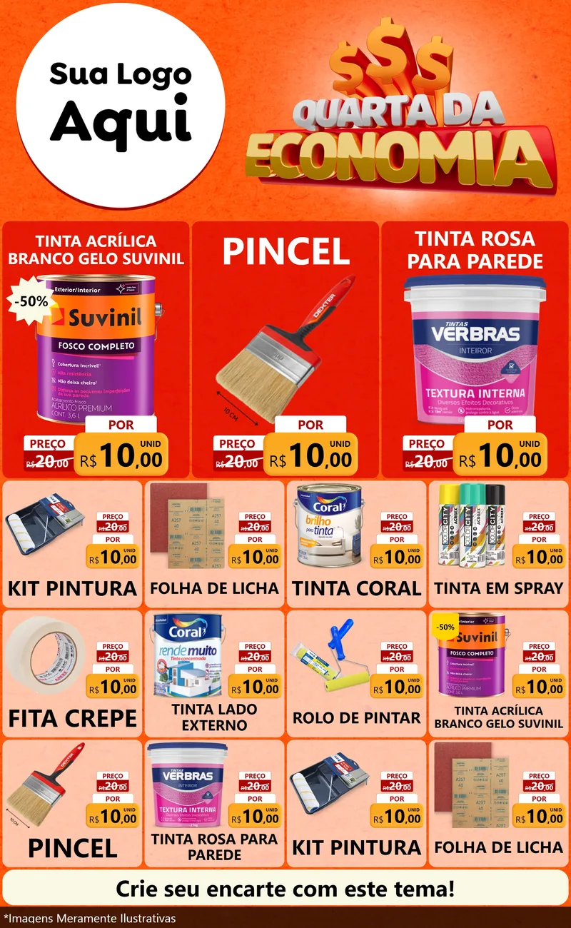Modelo de Encarte para Encarte Grande com o tema Quarta da Economia para Tintas e Ferramentas
