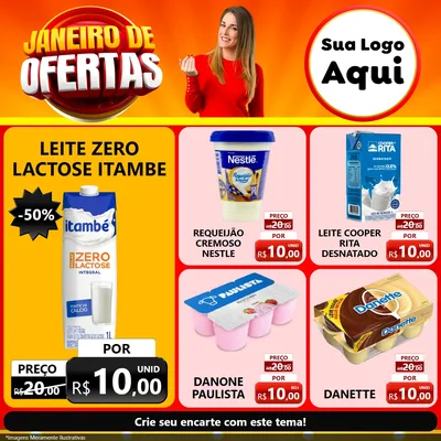 Modelo de Rede Social para Feed Facebook com o tema Janeiro de Ofertas para Frios e Laticínios