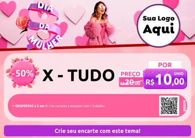 Modelo de Cartaz para Cartaz A4 Horizontal com o tema Dia da Mulher para Hamburgueria