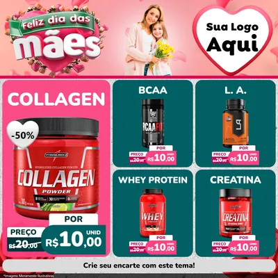 Modelo de Rede Social para Feed Facebook com o tema Feliz Dia das Mães para Suplementos alimentares