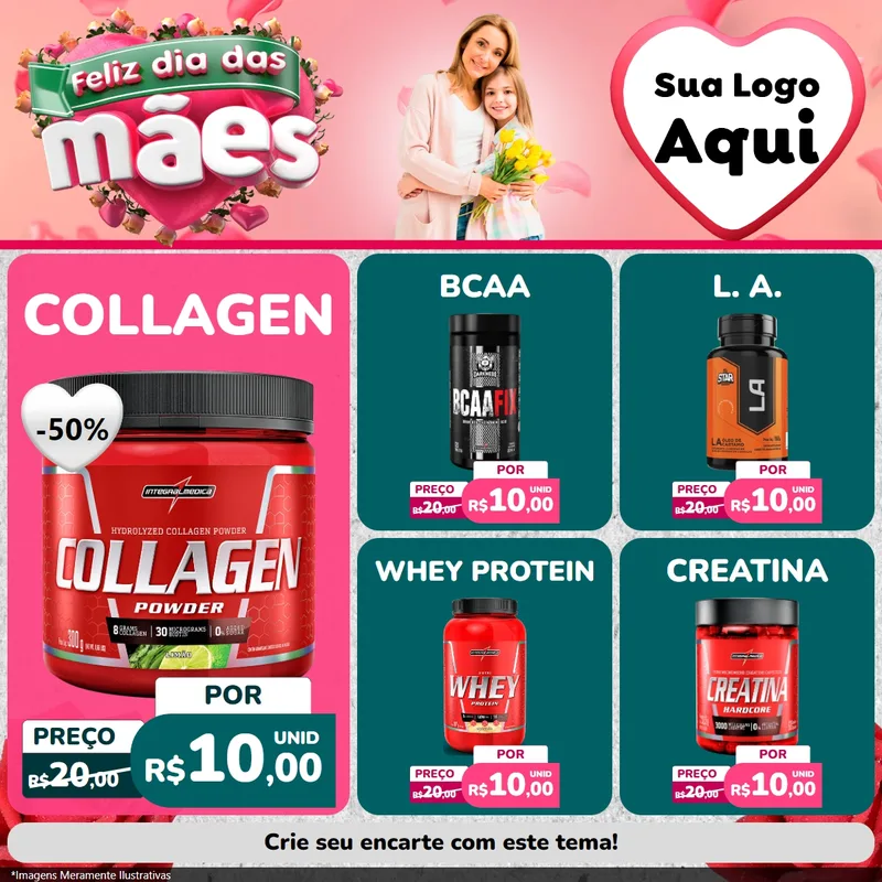 Modelo de Rede Social para Feed Facebook com o tema Feliz Dia das Mães para Suplementos alimentares