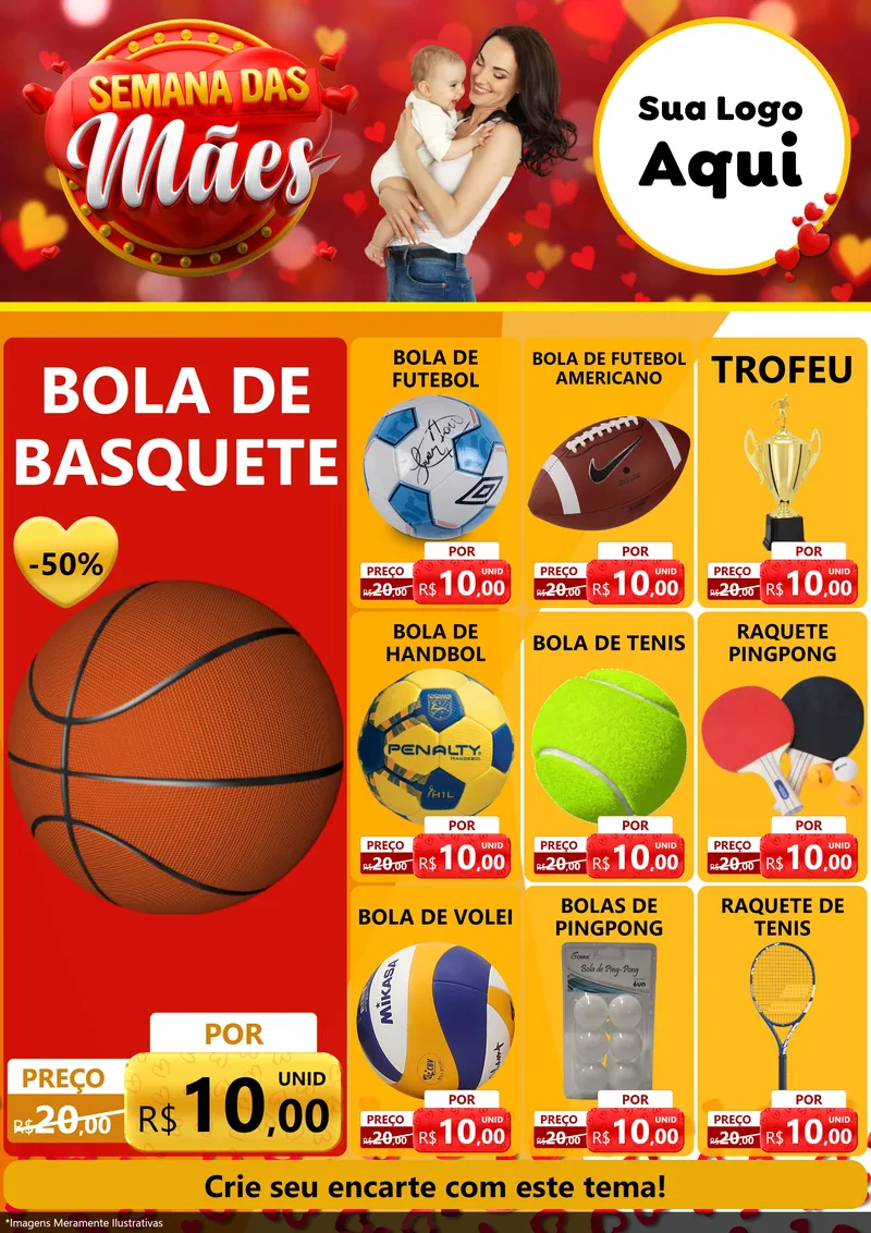 Modelo de Encarte para Encarte A4 Vertical com o tema Semana das Mães para Artigos Esportivos