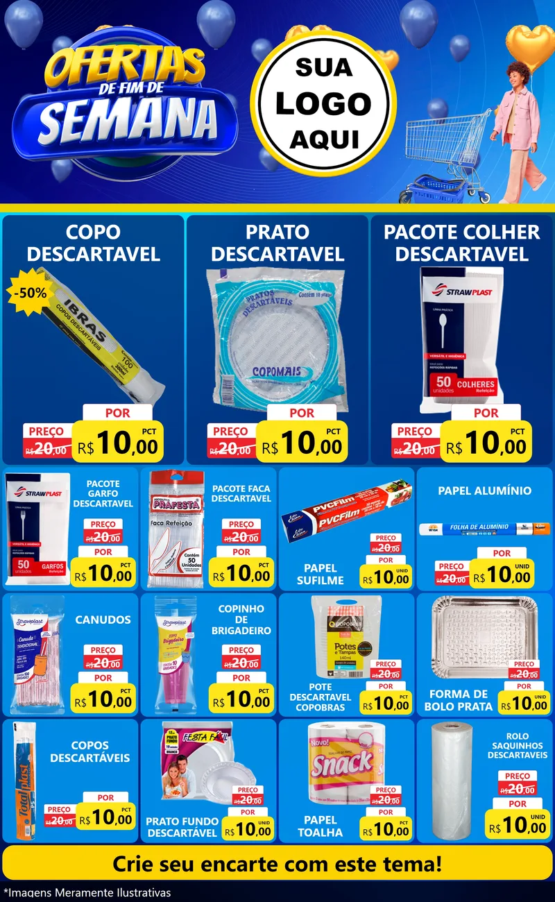 Modelo de Encarte para Encarte Grande com o tema Ofertas de Fim de Semana para Embalagens