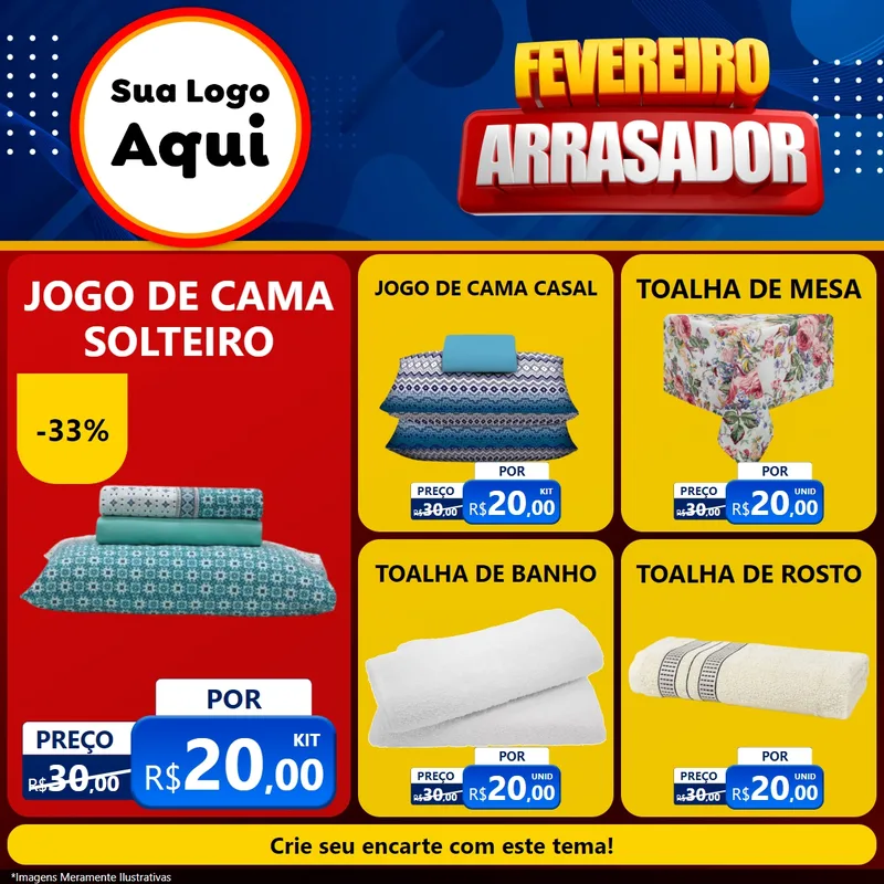 Modelo de Rede Social para Feed Facebook com o tema Fevereiro Arrasador para Cama, Mesa e Banho