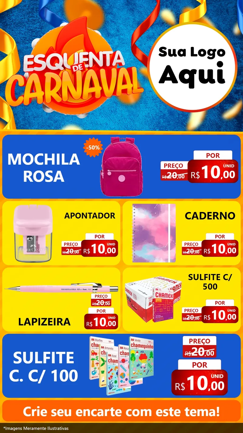 Modelo de TV para TV Vertical com o tema Esquenta de Carnaval para Papelaria
