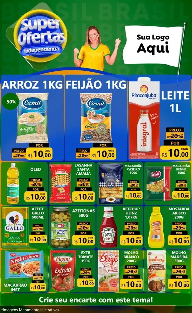 Modelo de Encarte para Encarte Grande com o tema Super Ofertas de Independência para Supermercado