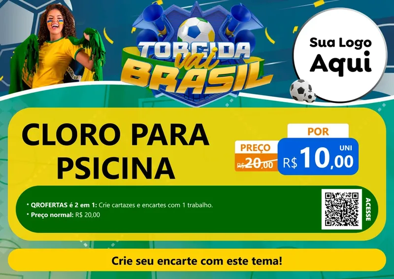 Modelo de Cartaz para Cartaz A4 Horizontal com o tema Torcida Vai Brasil - Copa para Produtos para Piscina