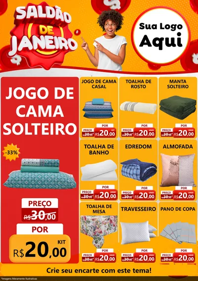 Modelo de Encarte para Encarte A4 Vertical com o tema Saldão de Janeiro para Cama, Mesa e Banho