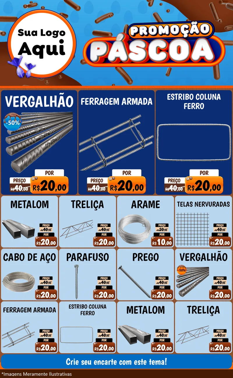 Modelo de Encarte para Encarte Grande com o tema Promoção Páscoa para Ferragens