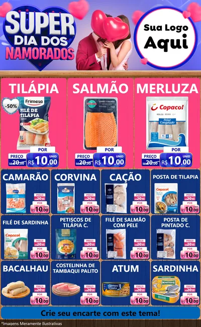 Modelo de Encarte para Encarte Grande com o tema Super Dia dos Namorados para Peixaria