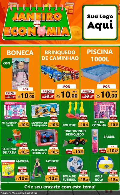 Modelo de Encarte para Encarte Grande com o tema Janeiro da Economia para Brinquedos