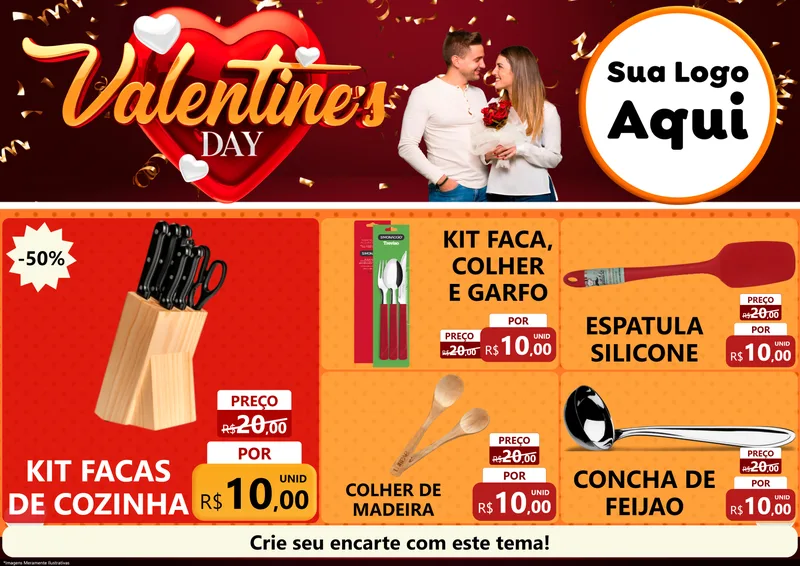 Modelo de Encarte para Encarte A4 Horizontal com o tema Valentine's Day para Utilidades Domésticas