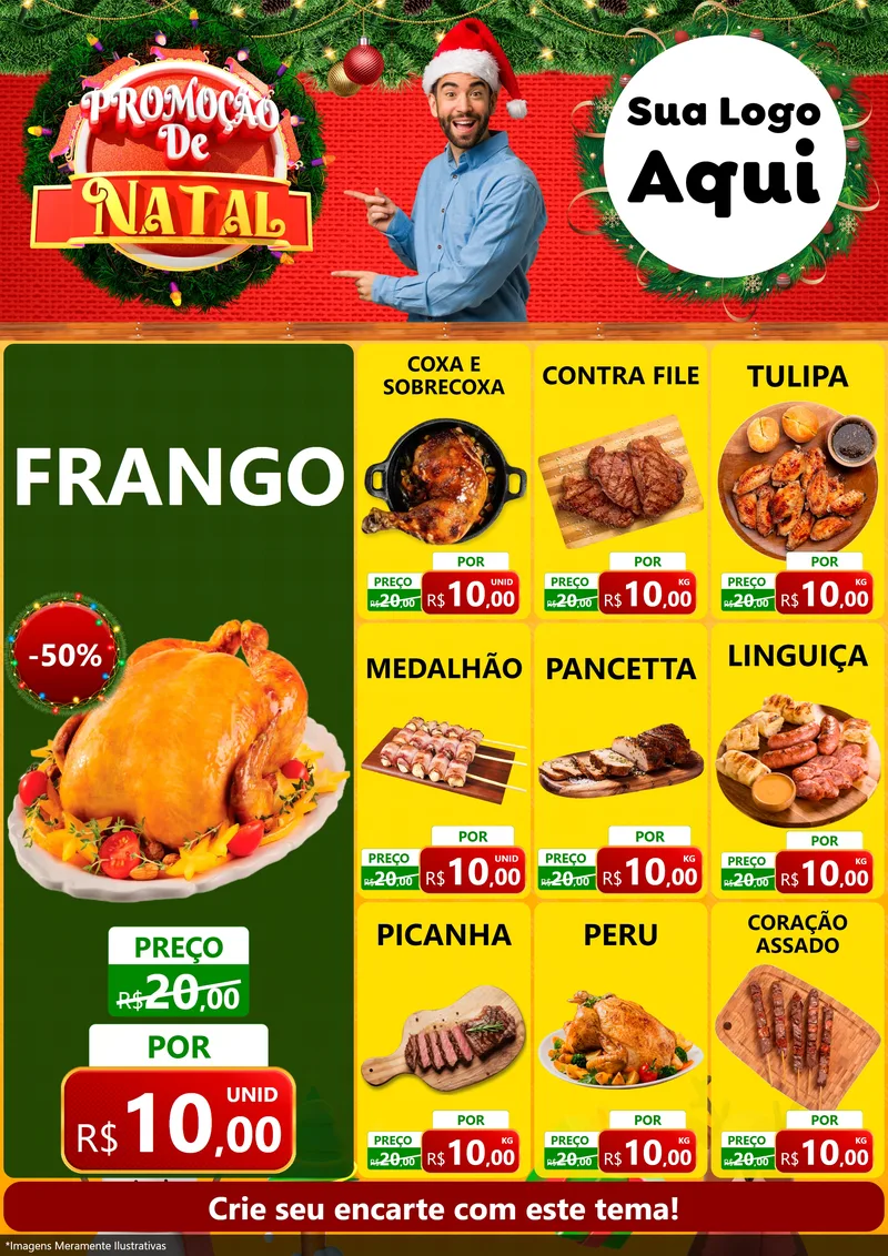 Modelo de Encarte para Encarte A4 Vertical com o tema Promoção de Natal para Assados