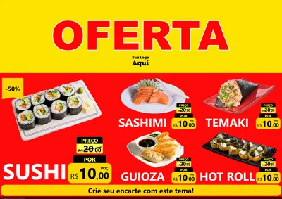 Modelo de Encarte para Encarte A4 Horizontal com o tema OFERTA - Vermelho Cartaz para Comida japonesa