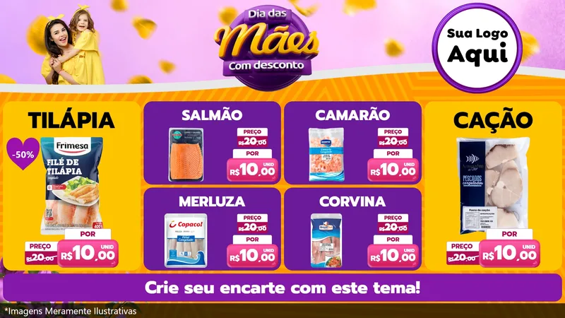 Modelo de TV para TV Horizontal com o tema Dia das Mães com Desconto para Peixaria