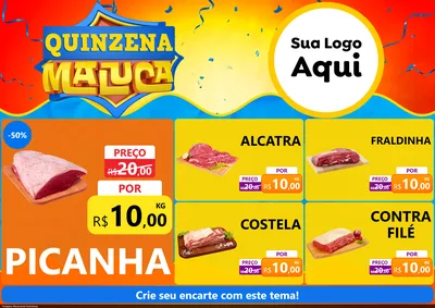 Modelo de Encarte para Encarte A4 Horizontal com o tema Quinzena Maluca para Açougue