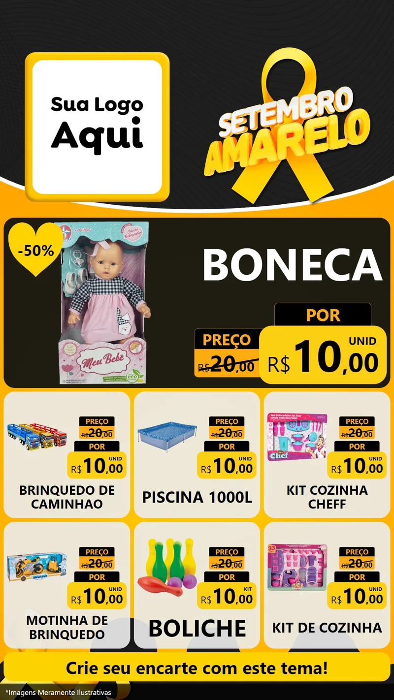 Modelo de Rede Social para Stories com o tema Setembro Amarelo para Brinquedos