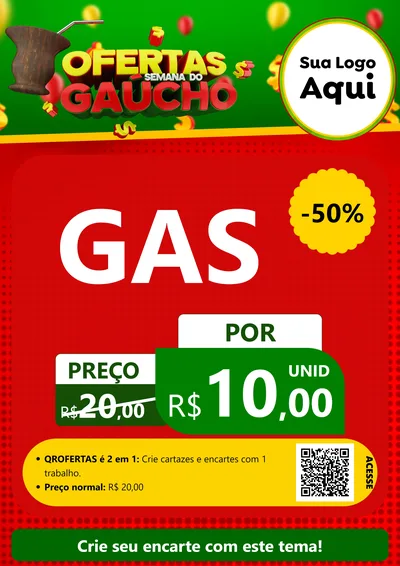Modelo de Cartaz para Cartaz A4 Vertical com o tema Ofertas Semana Do Gaúcho para Água e gás
