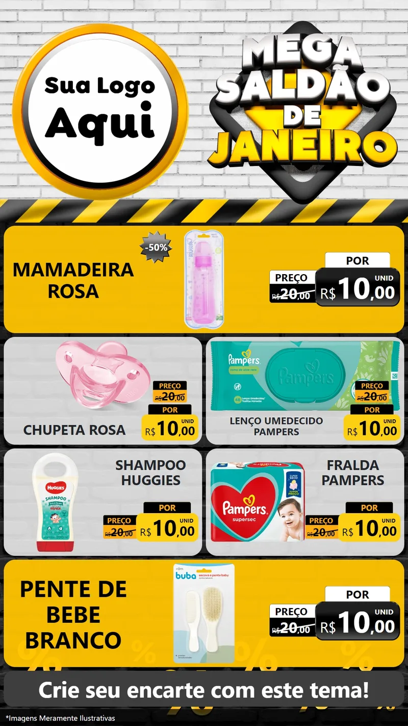 Modelo de TV para TV Vertical com o tema Mega Saldão de Janeiro para Bebês