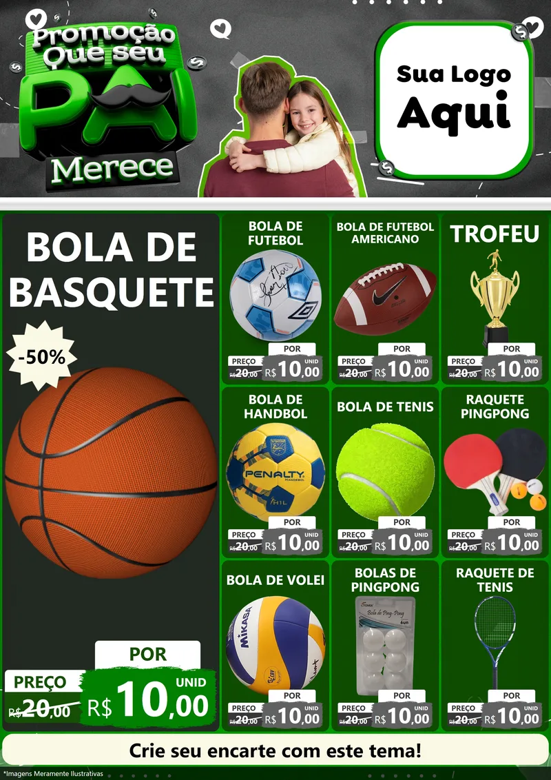 Modelo de Encarte para Encarte A4 Vertical com o tema Promoção Que seu Pai Merece para Artigos Esportivos