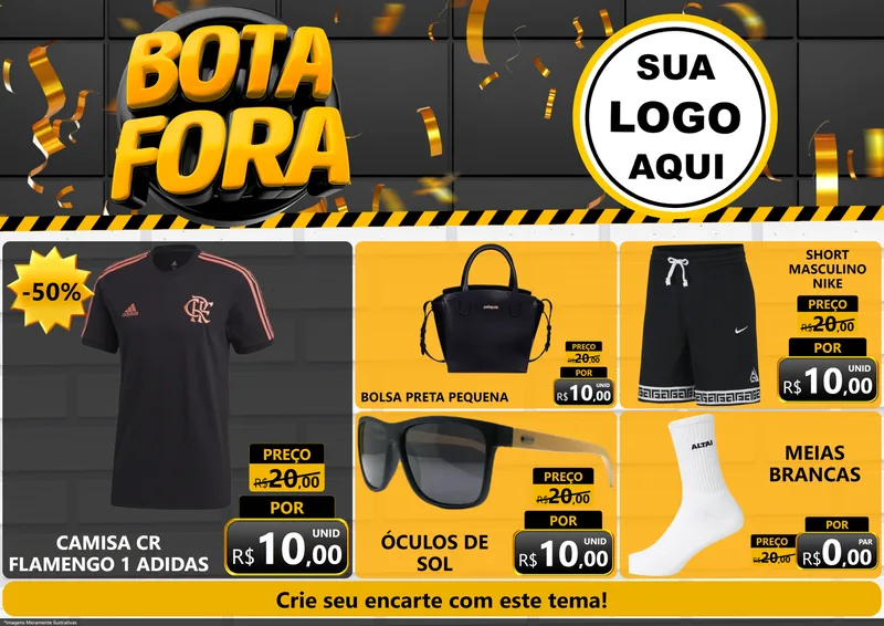 Modelo de Encarte para Encarte A4 Horizontal com o tema Bota Fora para Roupas e acessórios