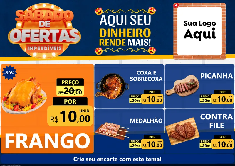 Modelo de Encarte para Encarte A4 Horizontal com o tema Sábado de Ofertas Imperdíveis para Assados