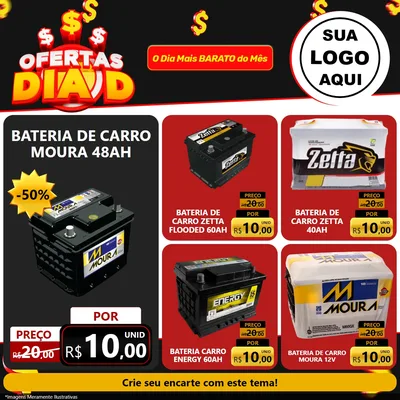 Modelo de Rede Social para Feed Facebook com o tema Ofertas Dia D para Baterias Elétricas